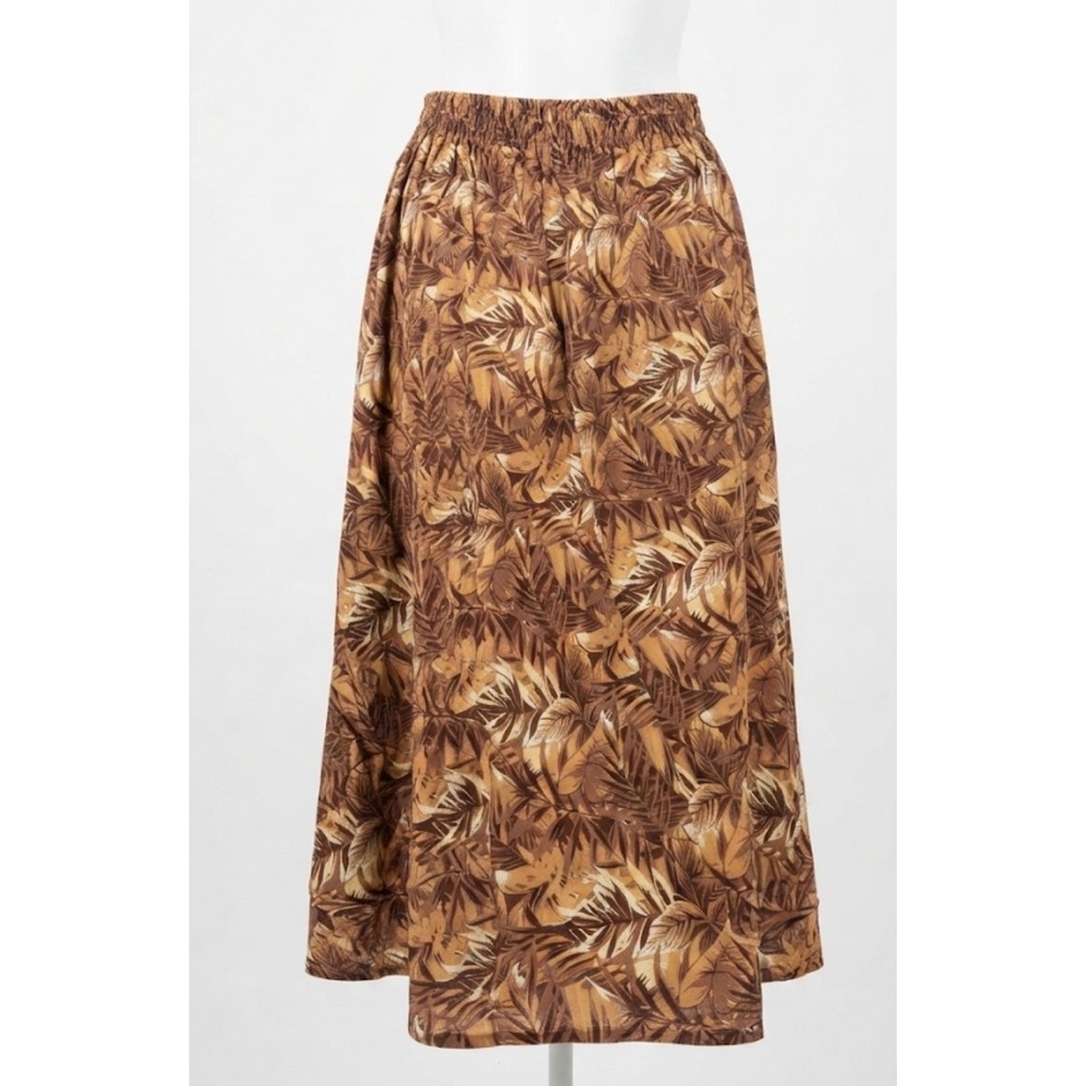 Roaman's Brown Tropical Leaf Midi Skirt 32W Boho Chic Vacation Resort
Casual